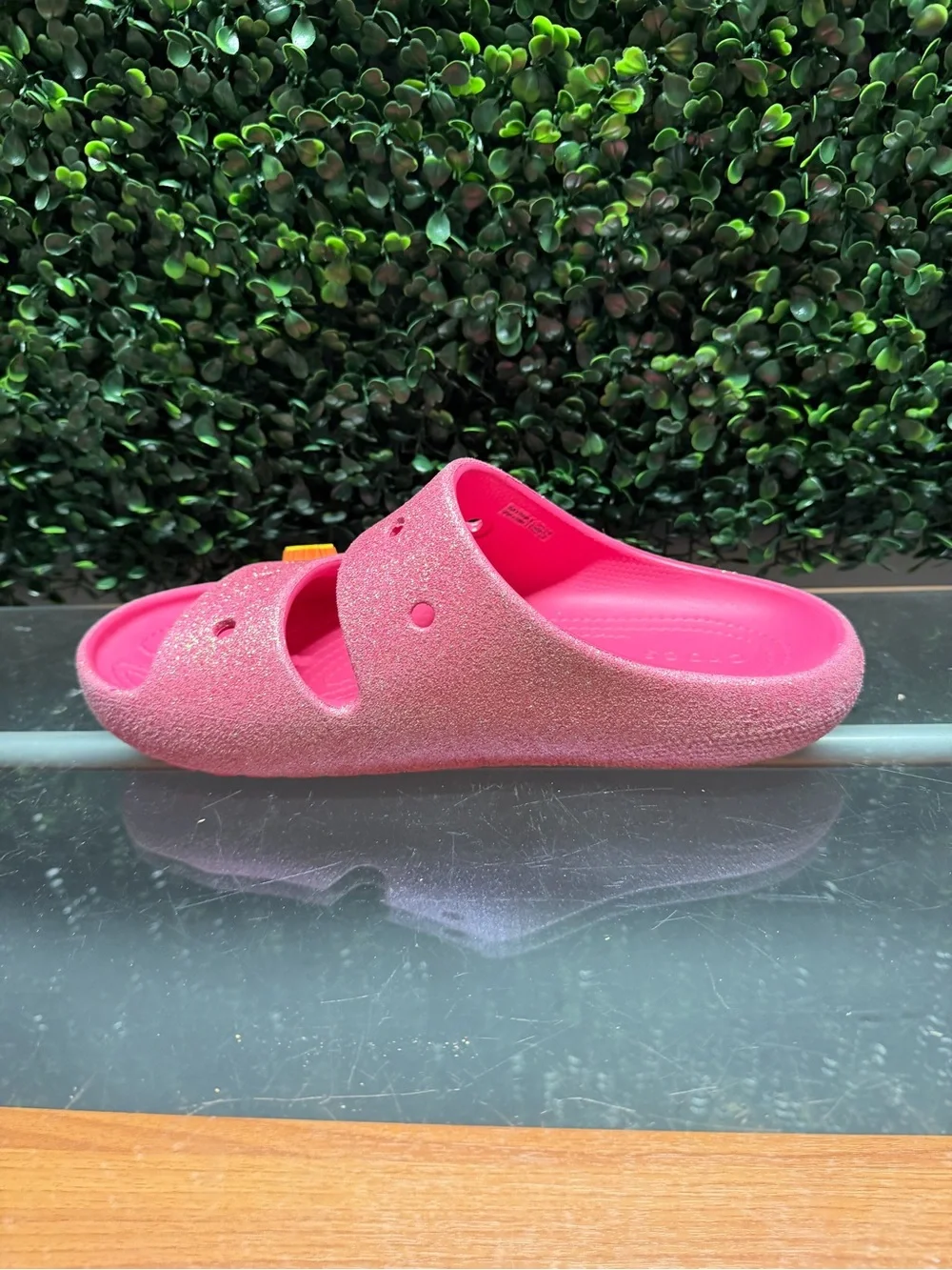 CROCS Kids Glitter Pink Slide Sandals with Sun Charm